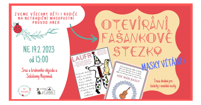 Plakát k akci pro veřejnost - Masopustní průvod aneb otevírání Fašankové stezky